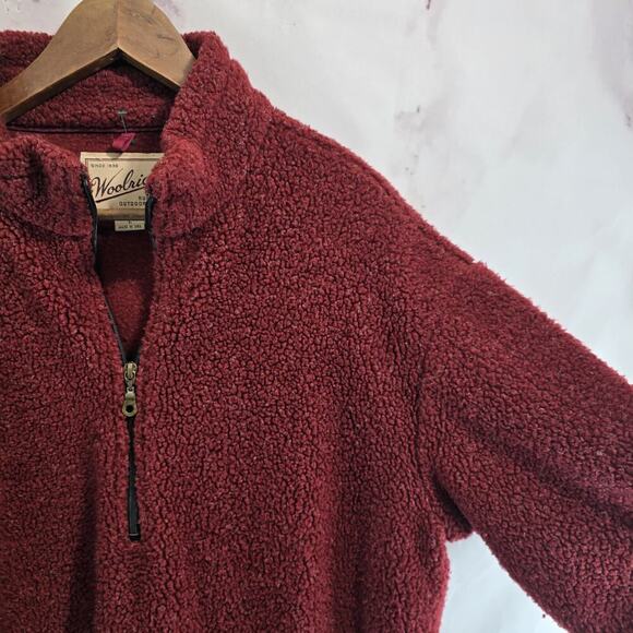 Woolrich Pullover Mens Large Red Fleece Vintage Quarter Zip Pile Fuzzy Sweater - Picture 10 of 10